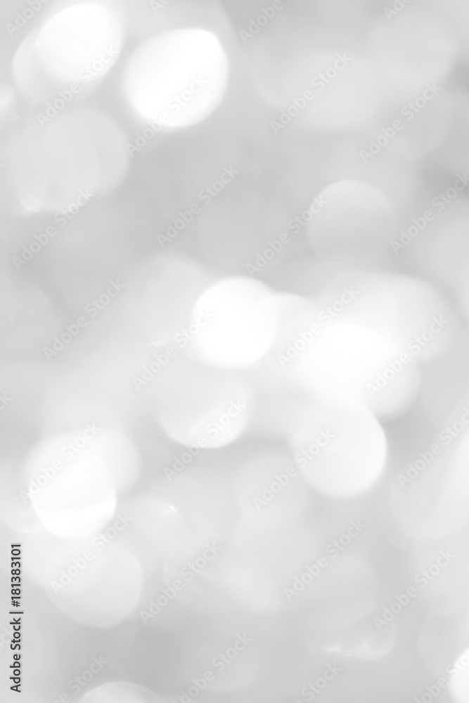 White background. Template for a Christmas greeting card with blurry shiny circles.