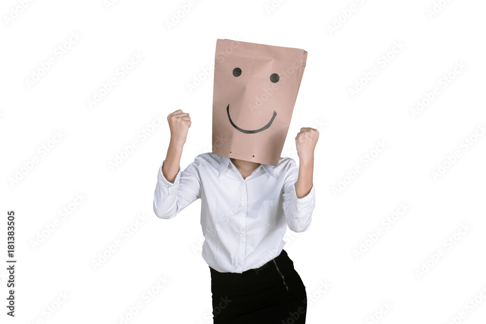 Unknown businesswoman expressing her success Unknown businesswoman expressing her success