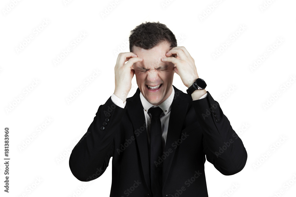 Stressful Caucasian businessman in studio Stressful Caucasian businessman in studio