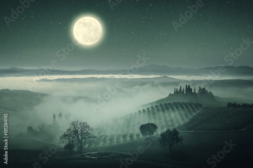 Vintage Tuscany valley and stars