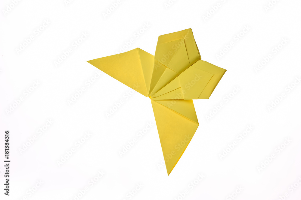 Yellow butterfly origami isolated on white. Simple paper folding project  for kids. Insects and animals concept. Stock Photo | Adobe Stock