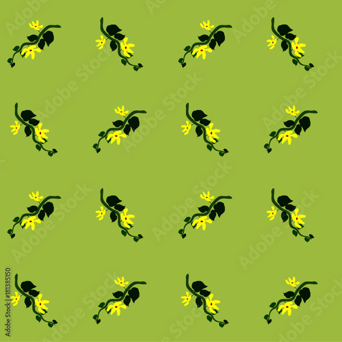 Decorative design Bindweed beautiful Yellow flower green leaf Background greeting & fabric seamless pattern