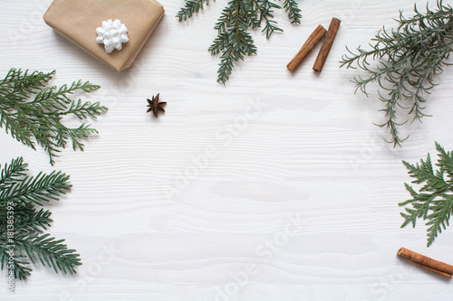 Fototapeta Naklejka Na Ścianę i Meble -  Christmas background flat layout