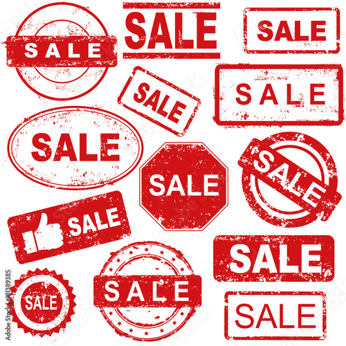 A set of grunge rubber stamps with sale text for sellers.