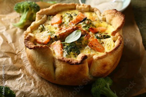 quiche with salmon and vegetables