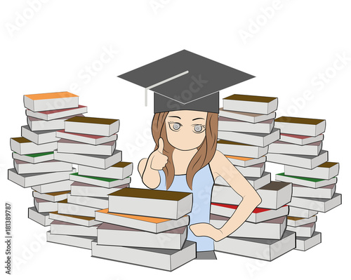 girl on the background of books. concept of education. vector illustration.
