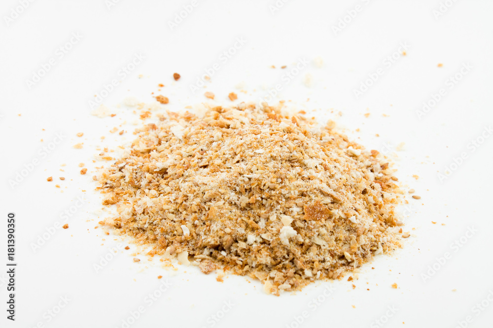 Pile of breadcrumbs isolated on white background