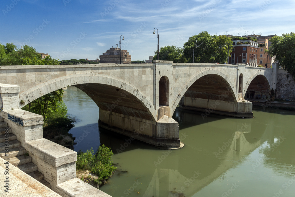 Fototapeta premium Amazing view of Tiber River and Ponte Principe Amadeo Savoia Aosta in city of Rome, Italy