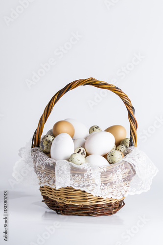 basket with various eggs