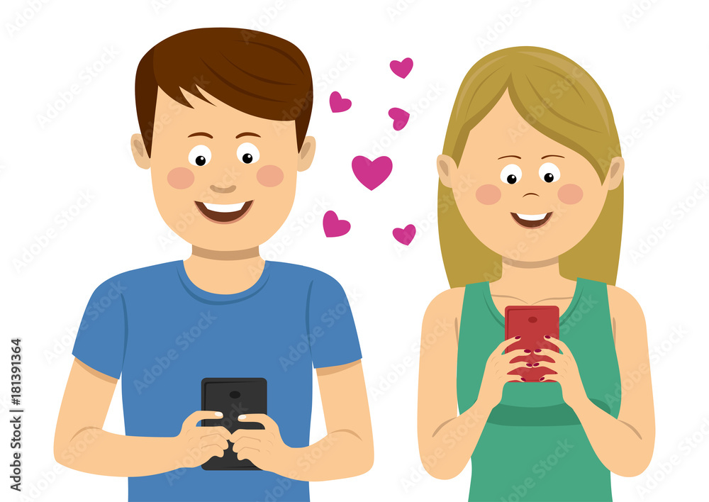 Young couple standing by one another and looking at the phone Young couple standing by one another and looking at the phone