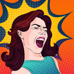 Fotobehang Pop art Schreeuwende vrouw popart stijl  © whitehoune
