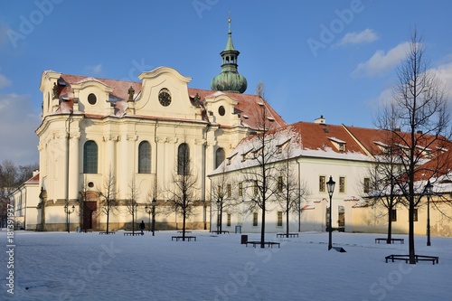 Prague Benedictine Arch-Abbey of St. Adalbert and St. Margaret in winter photo