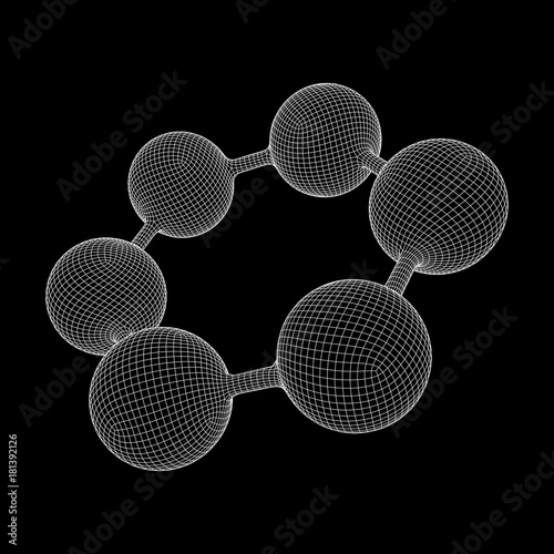 Wireframe Mesh Hexagon Molecule. Connection Structure. Low poly vector illustration. Science and medical healthcare concept © newb1