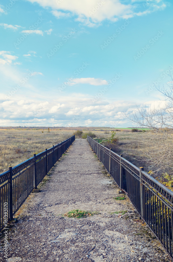 Iron fence against a background of blue sky