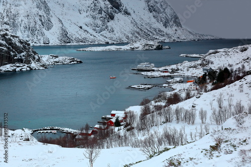 SW.-wards view over Maervollspollen of Steinsfjorden to Himmeltindan-Nordtinden-Nonshammaren mounts. Vestvagoya-Lofoten-Norway.0582 photo