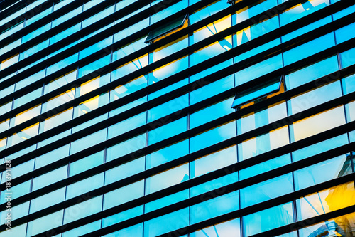colorful blue and yellow glass facade