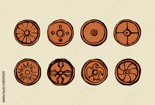 Ancient shields of Vikings. Vector drawing