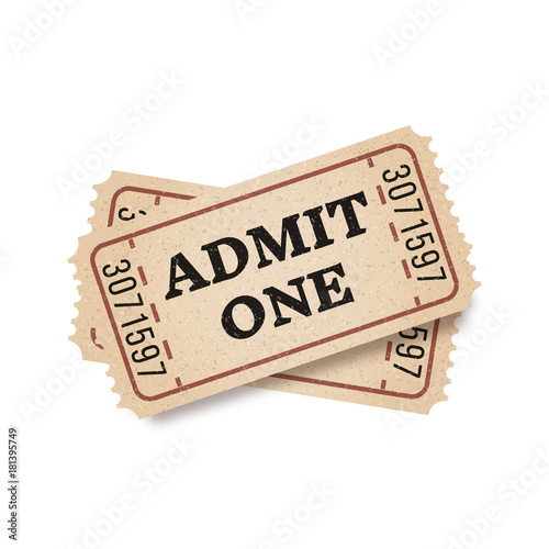 Two vintage tickets to the cinema on a white background. Vector illustration