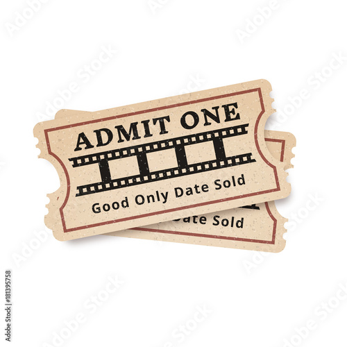 Two vintage tickets to the cinema on a white background. Vector illustration