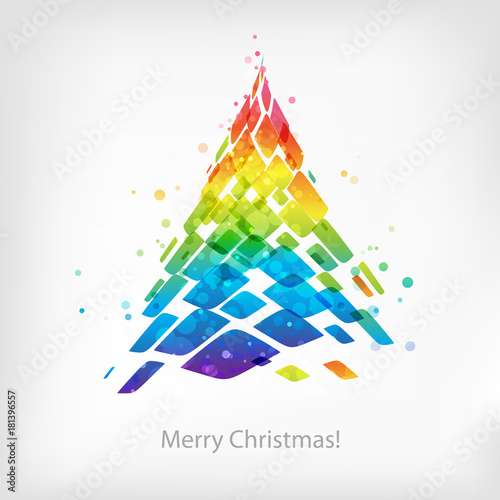 Abstract multicolor Christmas tree isolated on white background, Christmas card