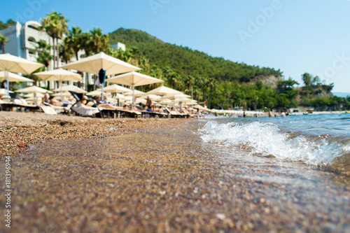 Waves on the beach of Icmeler in Turkey