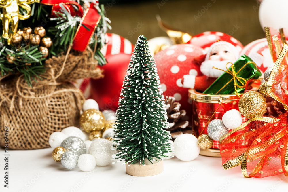 Set of different christmas decorations closeup shot