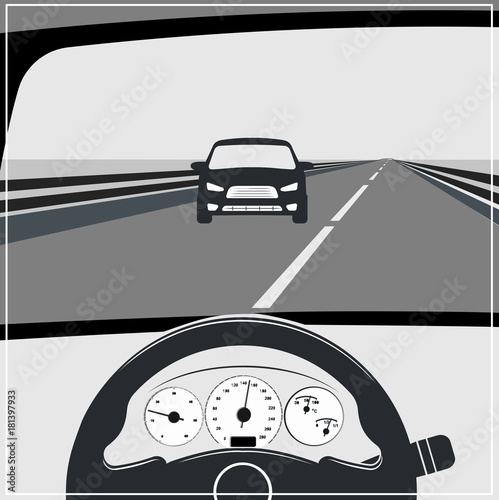 view of the road from the car interior vector illustration.