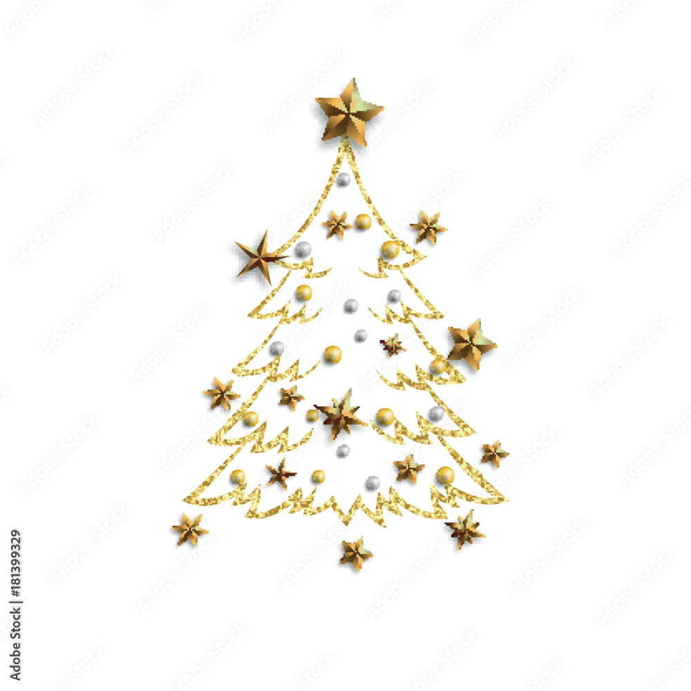Christmas tree with gold stars and beads. Christmas tree with gold stars and beads.