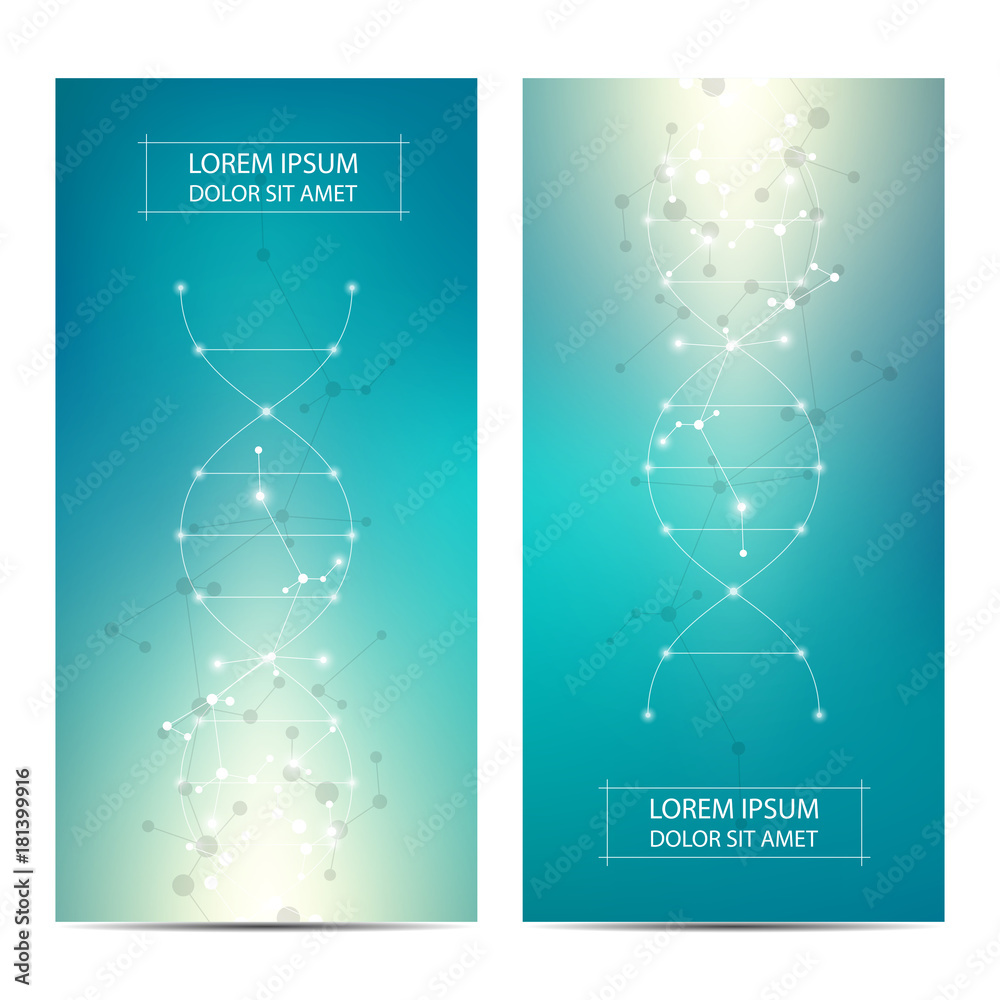 Fototapeta premium Minimal covers or banner design with dna molecule background. Scientific, technological and medical template.
