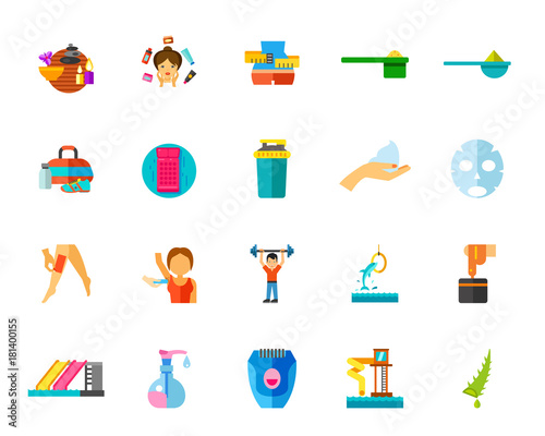 Gym and spa icon set