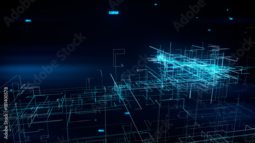 Beautiful 3d illustration of the Global Digital Network Growing with Numbers Flying. Business Concept.
