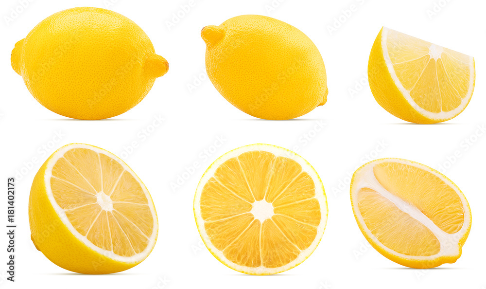 Collection Ripe lemon whole, cut in half, slice.