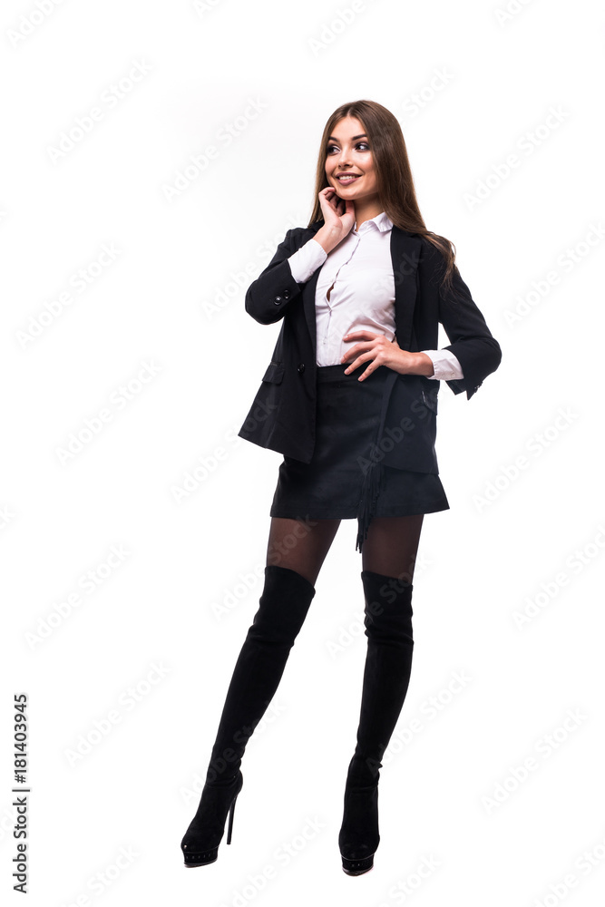 Full-body business woman smiling isolated over a white background Full-body business woman smiling isolated over a white background