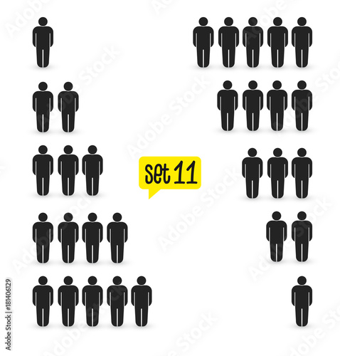 People icons set. Organizational and work group structure hierarchical and bureaucratic. Vector illustration. In two pyramid layouts arrangements. Isolated on white background