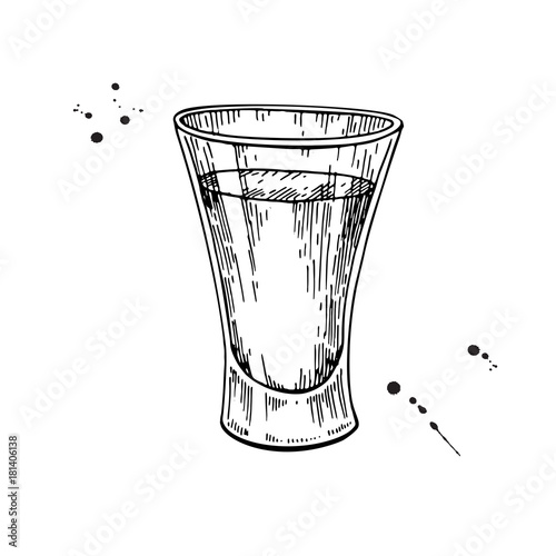 Shot glass drawing. Tequila, vodka, cocktail, alcohol drink vect