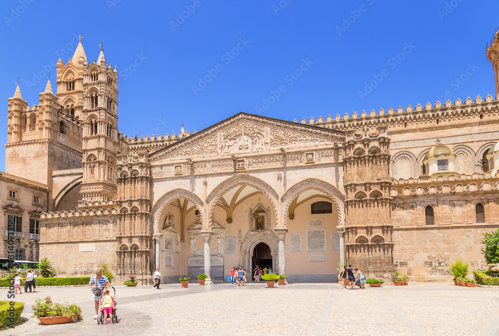 Palermo, Sicily, Italy. The Central facade of the Cathedral, a UNESCO world cultural heritage list of UNESCO