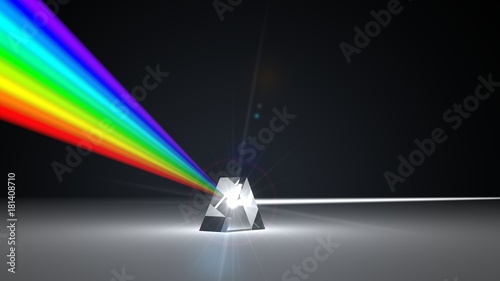 white light ray dispersing to other color light rays via prism. 3d illustration photo