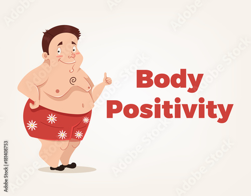 Happy smiling body positivity man character. Vector flat cartoon illustration