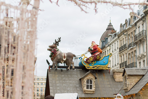 Photography Lille, France, Christmas Market 2017 with Ferris wheel, big tree, lights and mar