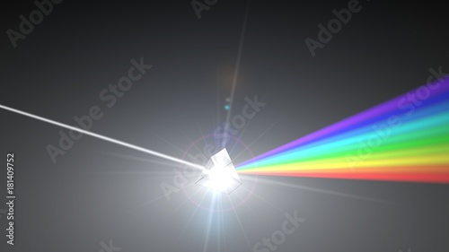 white light ray dispersing to other color light rays via prism. 3d illustration photo