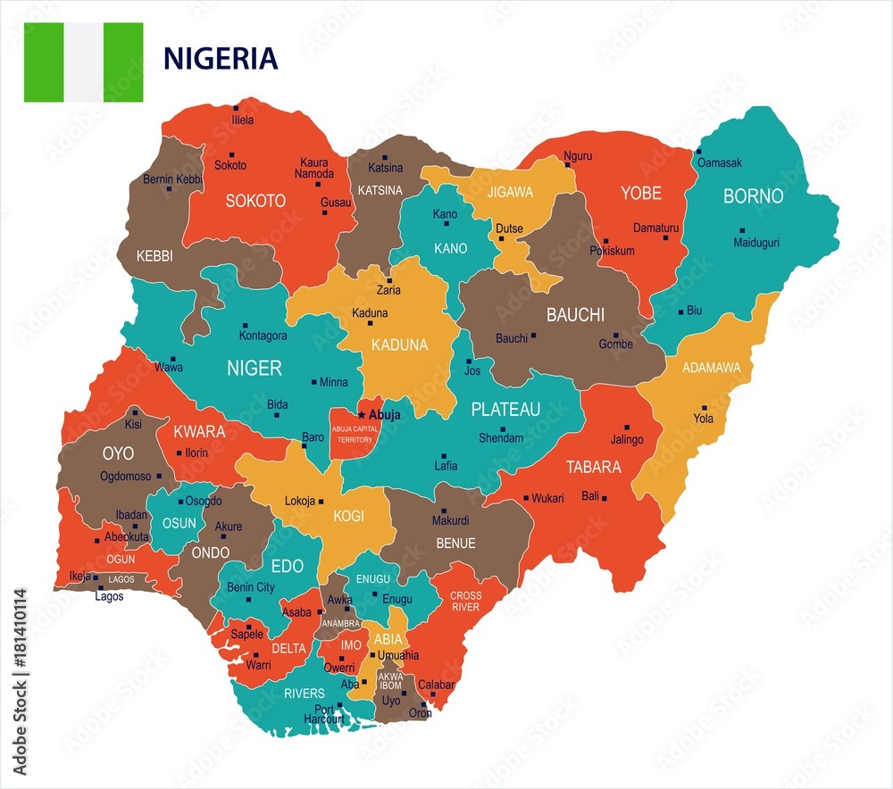 Nigeria Map And Flag Detailed Vector Illustration Stock Vector nigeria-map-and-flag-detailed-vector-illustration-stock-vector