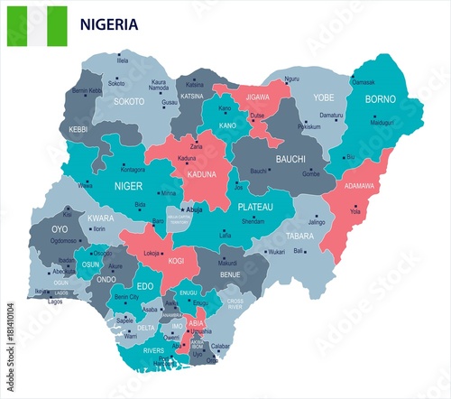 Nigeria - map and flag - Detailed Vector Illustration