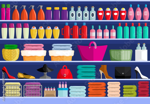 Store shelves with assortment of goods