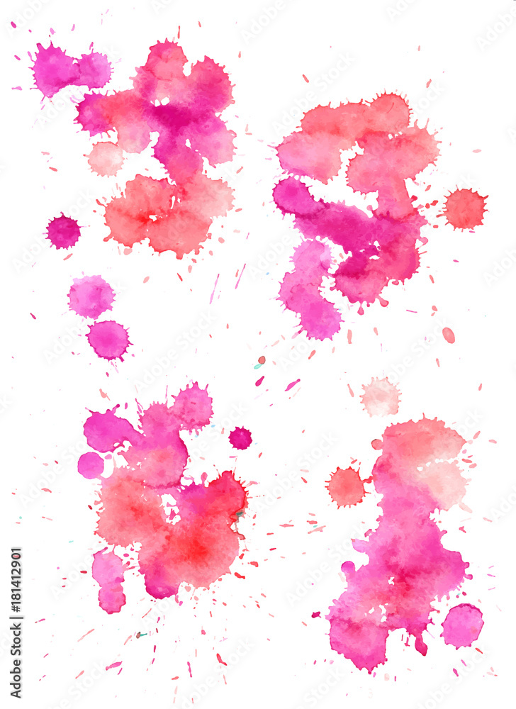 Set of colorful abstract watercolor texture stains with splashes and spatters. Modern creative watercolor background for trendy design.