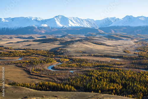 Panorama of Chuya ridge at Altai mountains, Siberia, Russia.
