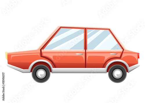 Cartoon Car Isolated on White Background. Red car Web site page and mobile app design