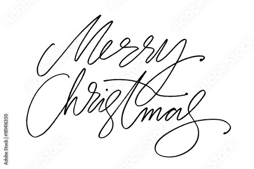 Hand drawn vector lettering. Words Merry Christmas by hand. Isolated vector illustration. Handwritten modern calligraphy. Inscription for postcards, posters, prints, greeting cards.