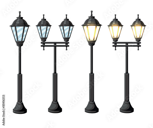 Vintage streetlights. Vector retro street lamp lights isolated on white background isolated on white background Web site page and mobile app design photo
