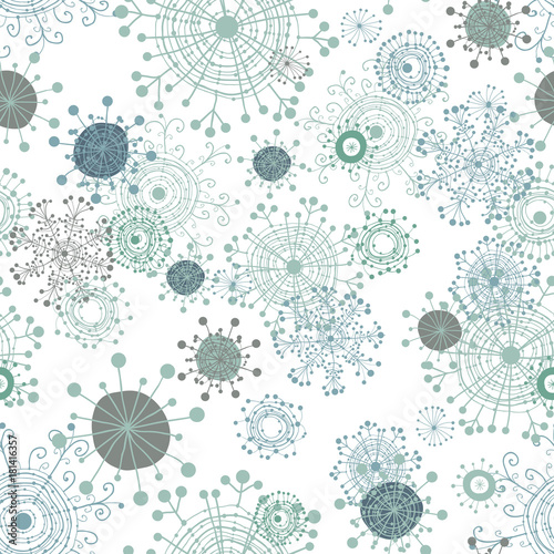 Seamless winter pattern with doodle snowflakes