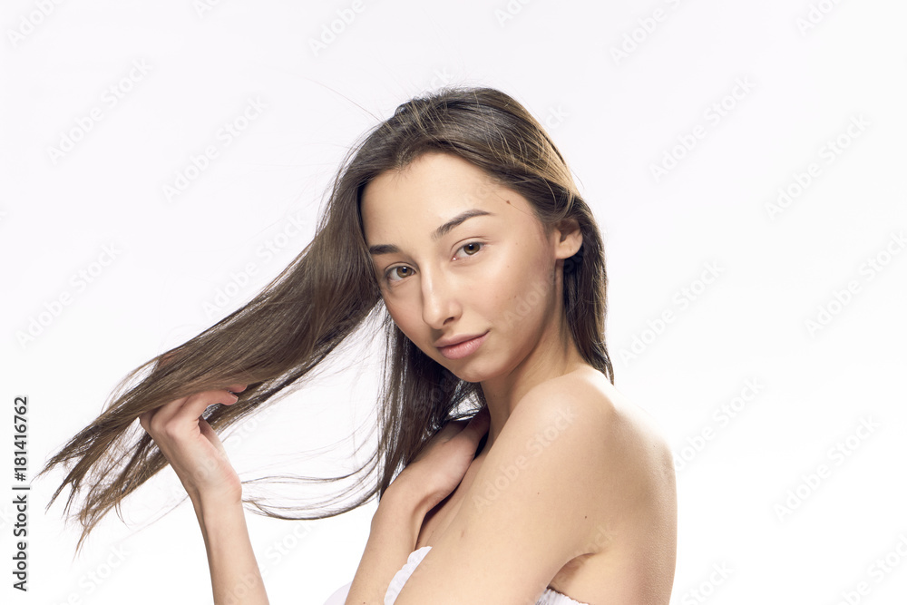 Young woman on white isolated background, natural beauty, portrait Young woman on white isolated background, natural beauty, portrait